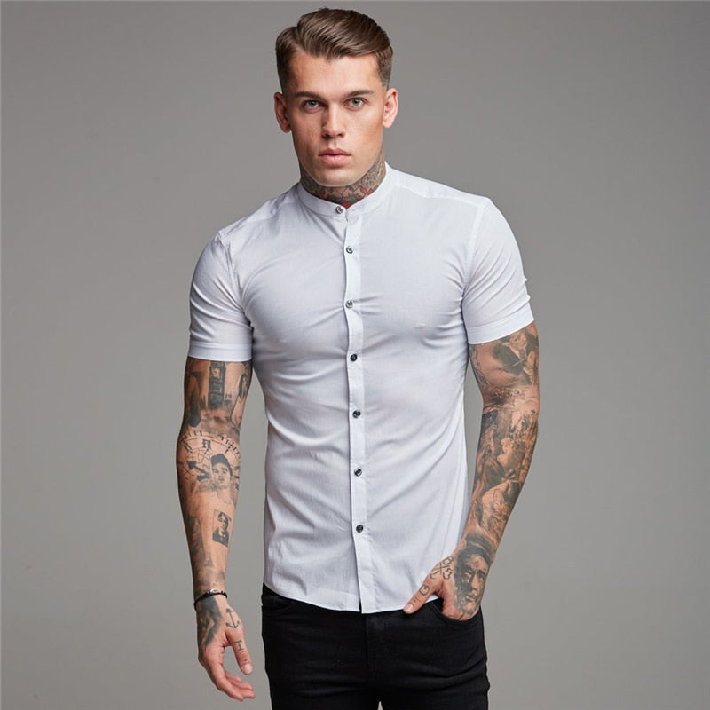 Camisa Manga Curta Gola Padre Slim Fit