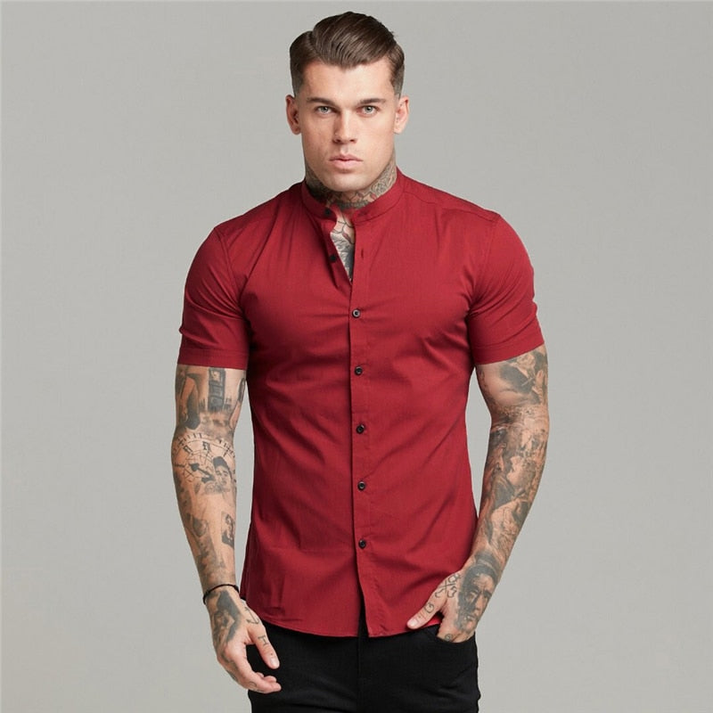 Camisa Manga Curta Gola Padre Slim Fit