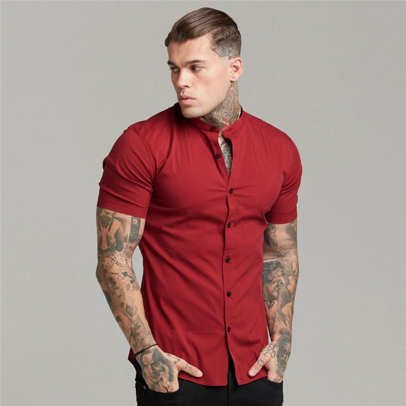 Camisa Manga Curta Gola Padre Slim Fit