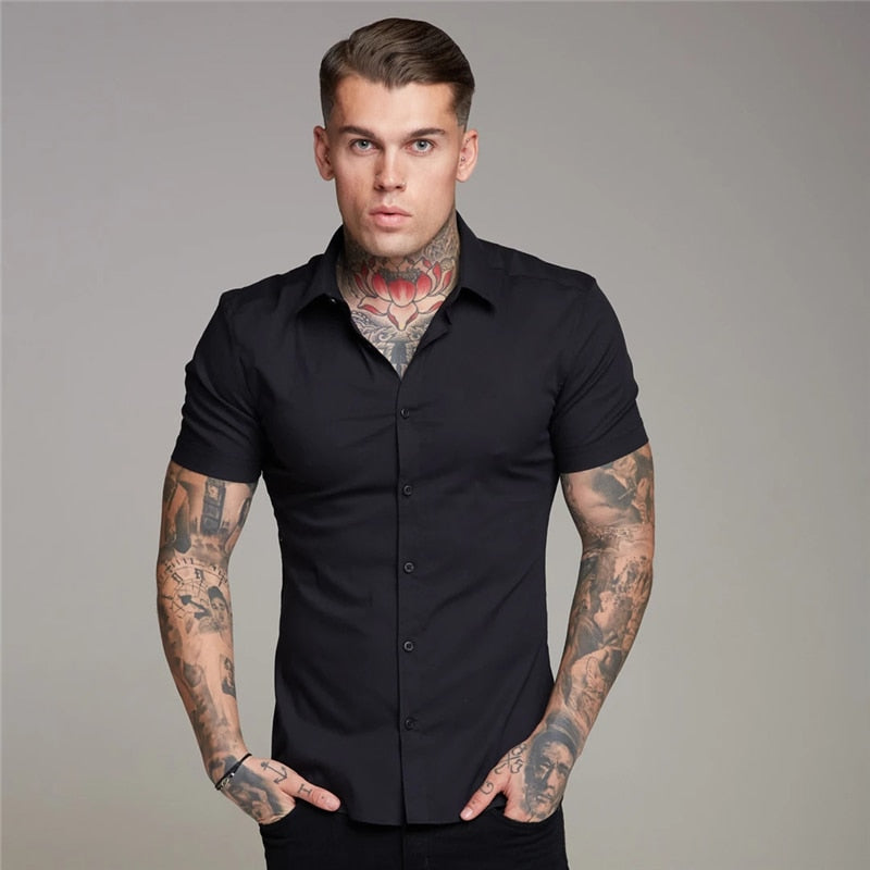 Camisa Manga Curta Gola Padre Slim Fit